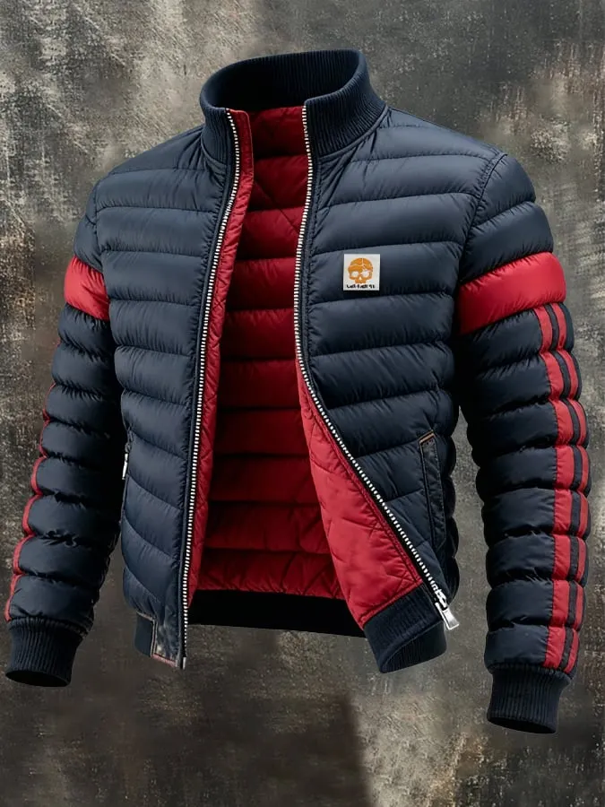 Retro-Steppjacke f&uuml;r Herren mit Farbblock-Design, warmem Rei&szlig;verschluss und Wendefunktion 