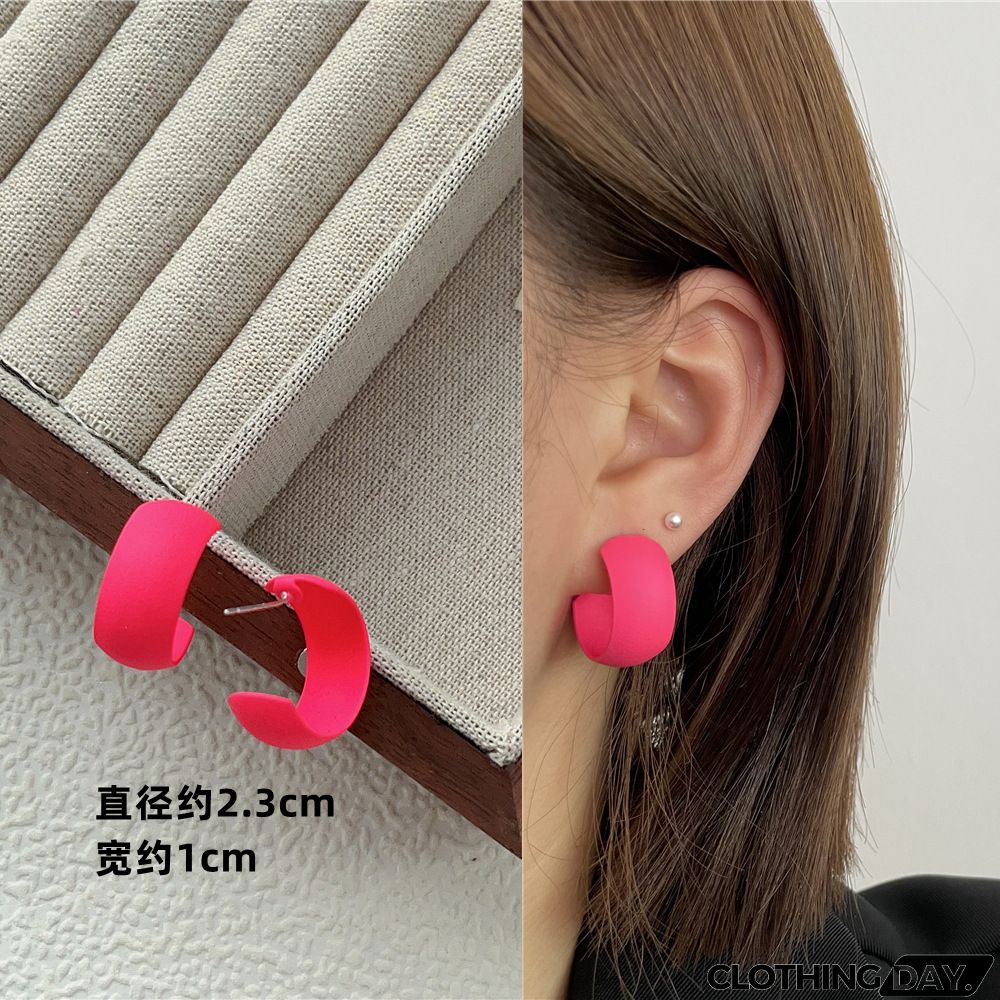Women Fashion Geometric Fluorescent Rose Without Ear Hole Ear Clip Earrings