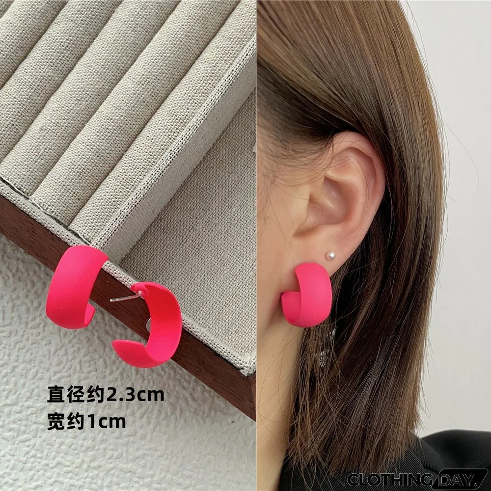 Women Fashion Geometric Fluorescent Rose Without Ear Hole Ear Clip Earrings