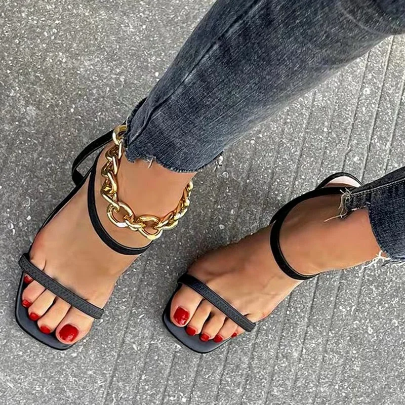 2022 Women Sandals Pumps Summer Fashion Open Toe High Heels Shoes Females Narrow Band Thick Heels 8/10cm Party Ladies Shoes