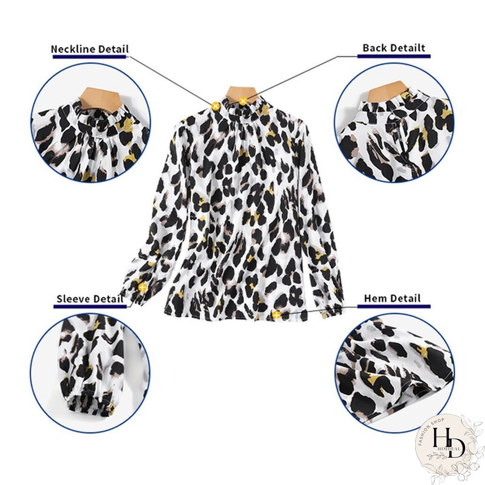 ZANZEA Women Leopard Print Blouse Spring Summer Long Puff Sleeve Tops Casual Loose Turtleneck Oversized