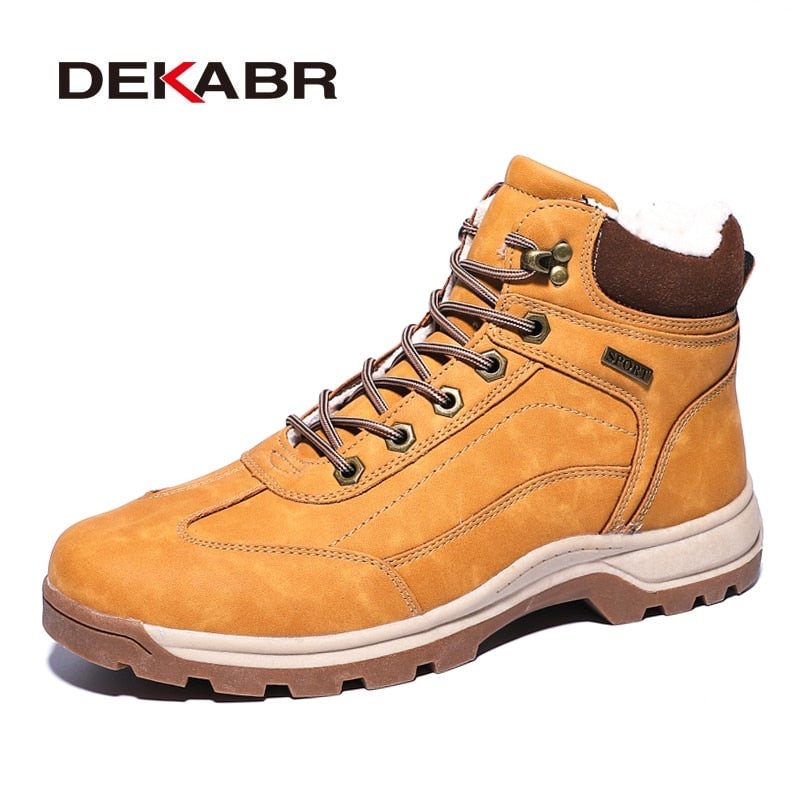 DEKABR Brand Genuine Leather Autumn Winter Warm Fur Classic Snow Boots Male Motorcycle Boots Men Warm Ankle High Top Men's Boots