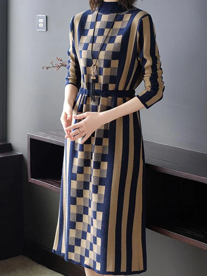 Fashion Knitted Mid-length Sweater Dress