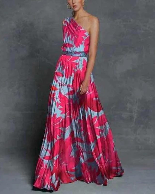 Women's Swing Dress Maxi long Dress Sleeveless Print Summer Hot Elegant Red Green S M L XL XXL