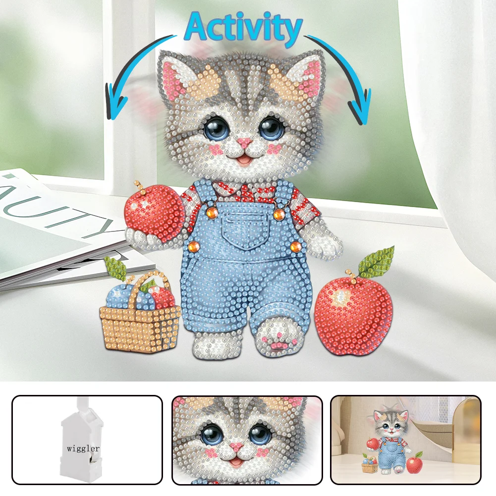 2D Flat Cat DIY Shaking Head Cat Apple Diamond Painting Desktop Decorations