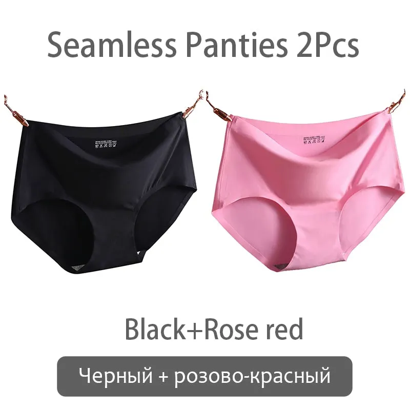 FINETOO Seamless Panties Women Ice Silk Underwear M-2XL Soft Female Underpants Big Size Seamless Underwear 2Pcs/set Girls Briefs