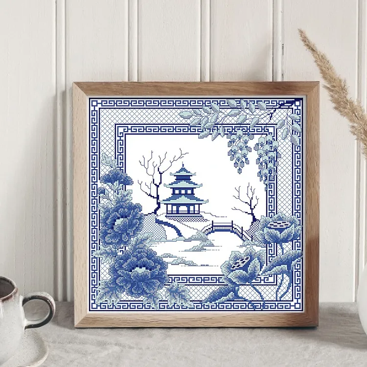 Joy Sunday Orchid Porcelain Scenery 14CT Stamped Cross Stitch 40*40CM