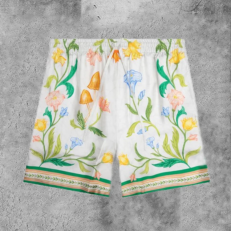 BrosWear Larche Fleurie Floral Printed Drawstring Panels Style Shorts