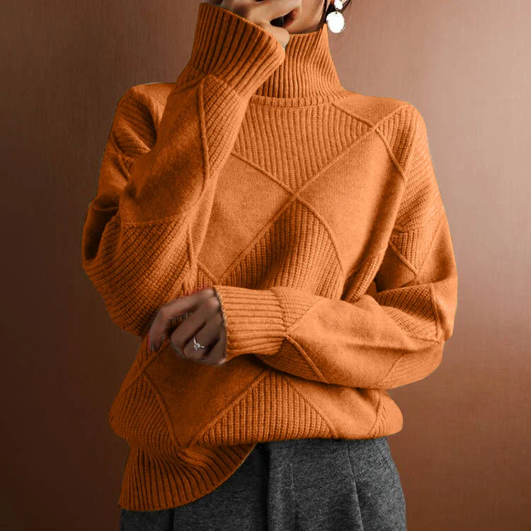 Loose Turtleneck Warm Sweater Solid Color Knitted Sweater