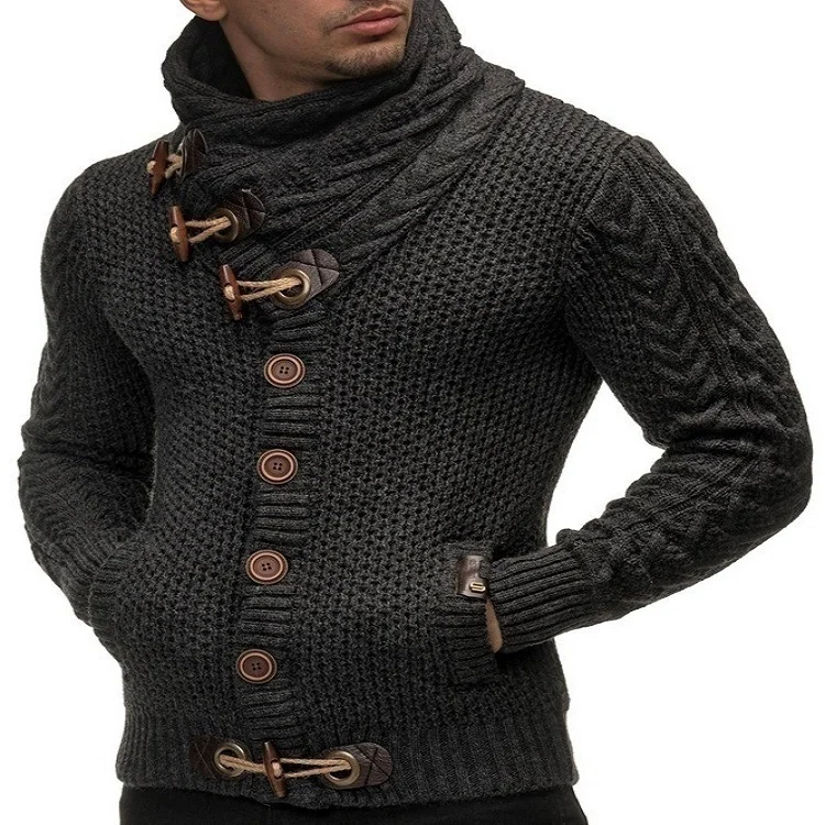 Wongn Wongn And Winter Men's Slim High Neck Single Breasted Cardigan Plus-Size Long Sleeve Knit Sweater Men's Wear