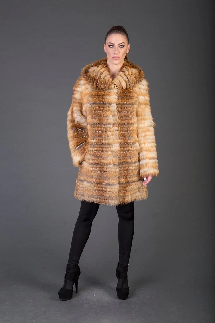 Red Fox Fur Hooded Jacket | Fox Fur Jacket | Fox Fur Coat | Silver Fox ...