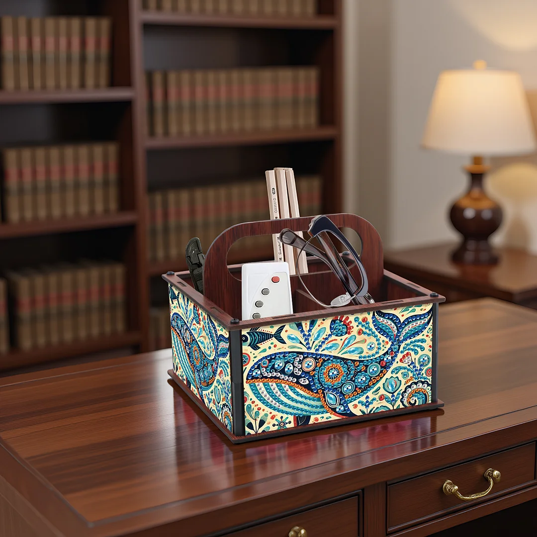 DIY Dolphin Wooden Diamond Painting Handheld Storage Box Kit Tabletop Art Decor