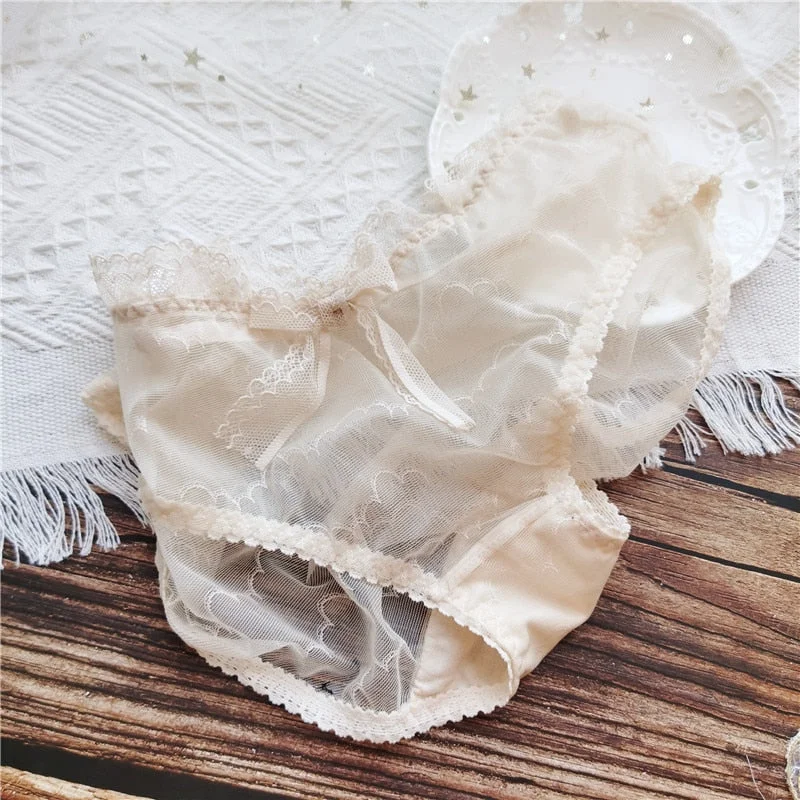French Sexy Panties Women's Cotton Underwear Fashion Bow Underpants Low Waist Seamless Panties Girl Mesh Briefs Female Lingerie