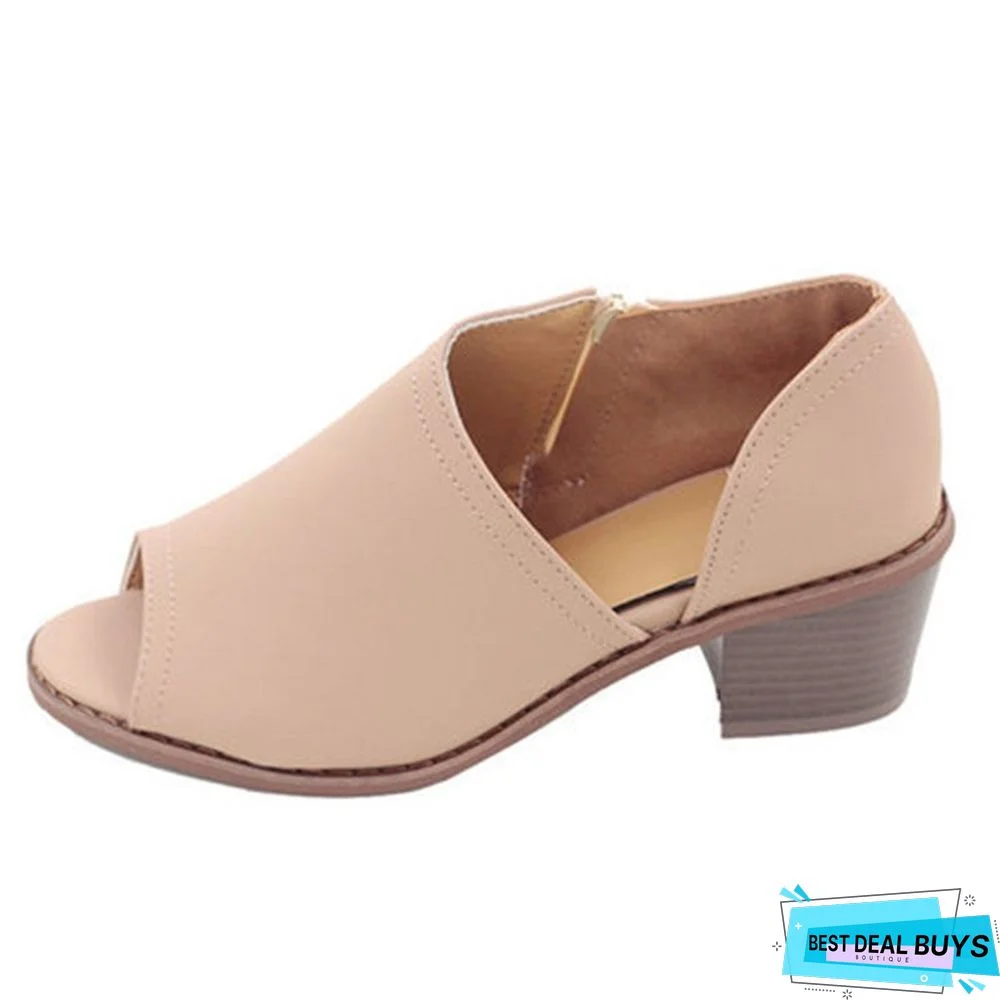 Peep Toe Zipper Pu Chunky Pumps