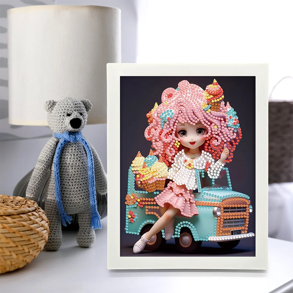 Diamond Painting - Partial Crystal Rhinestone Drill - Cartoon Girl(Canvas|15*20cm)【with Plastic Frame】