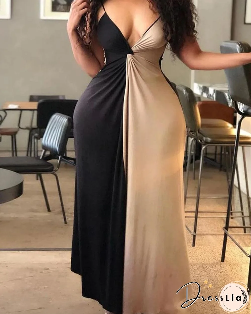 Colorblock V-Neck Wrap Cami Dress