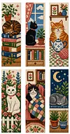 Cozy Cats & Books (Warm)-14CT Stamped Cross Stitch Bookmark Single-Sided 30x50cm tapestrymarket