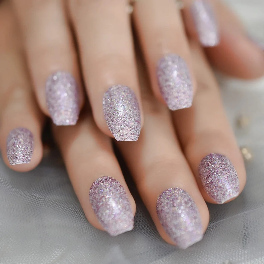 Rose Gold 24 Full Cover False Nails Gorgeous Glitter Ballerina Acrylic Nail Tips 12 sizes Full Coverage DIY Tips with Adhesive-Nail Inspo