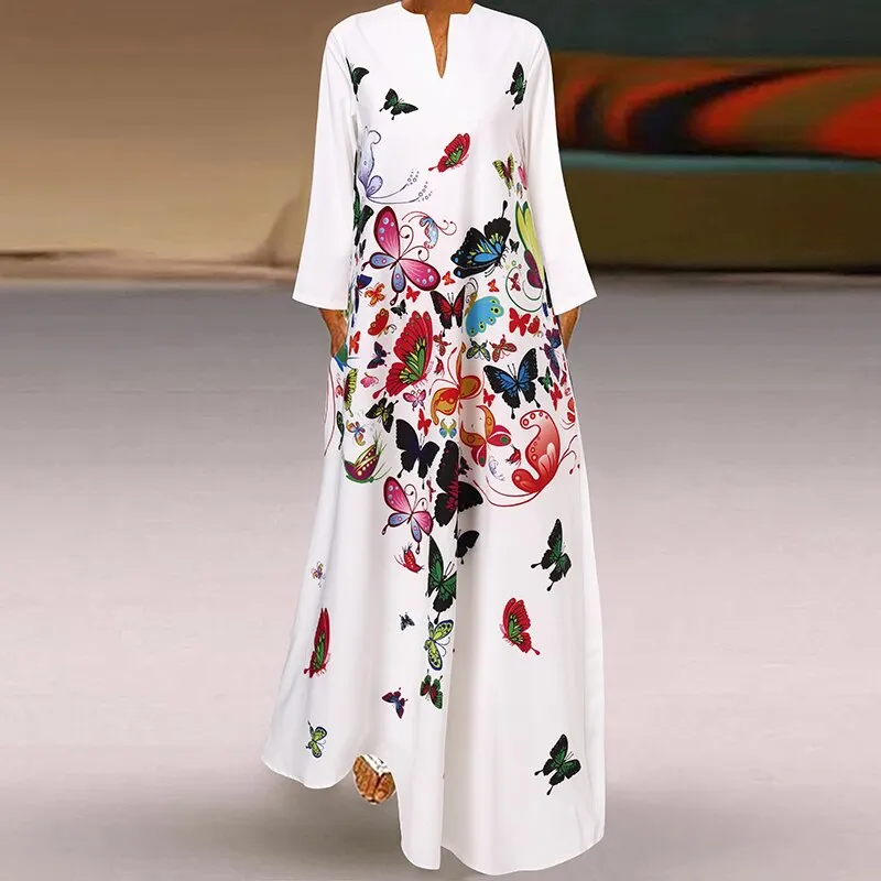 Spring Women's Sundress Bohemian Floral Long Dress ZANZEA 2022 Casual Long Sleeve Party Holiday Vestidos Kaftan Robe Dresses