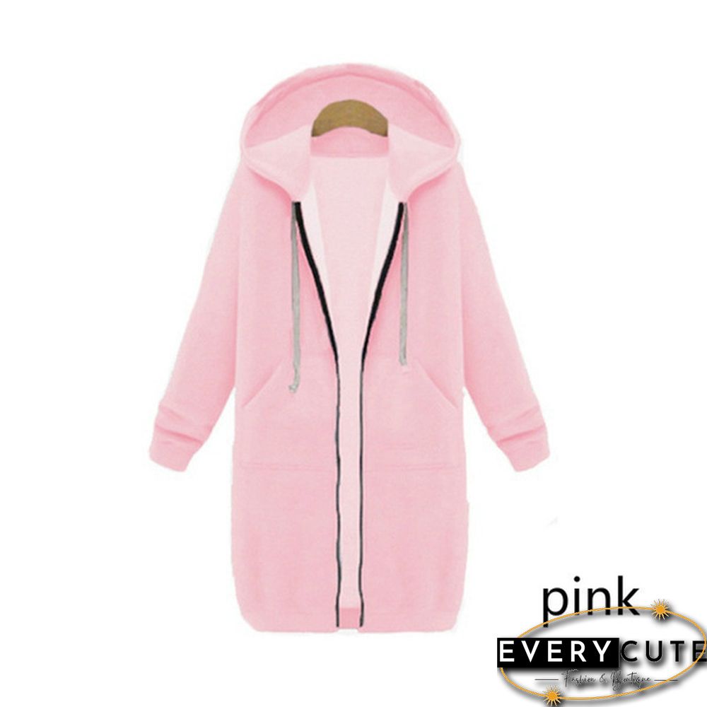 12 Colors New Autumn And Winter Women's Hooded Sweater Thick Long-Sleeved Jacket Casual Zipper Cardigan Loose Coat