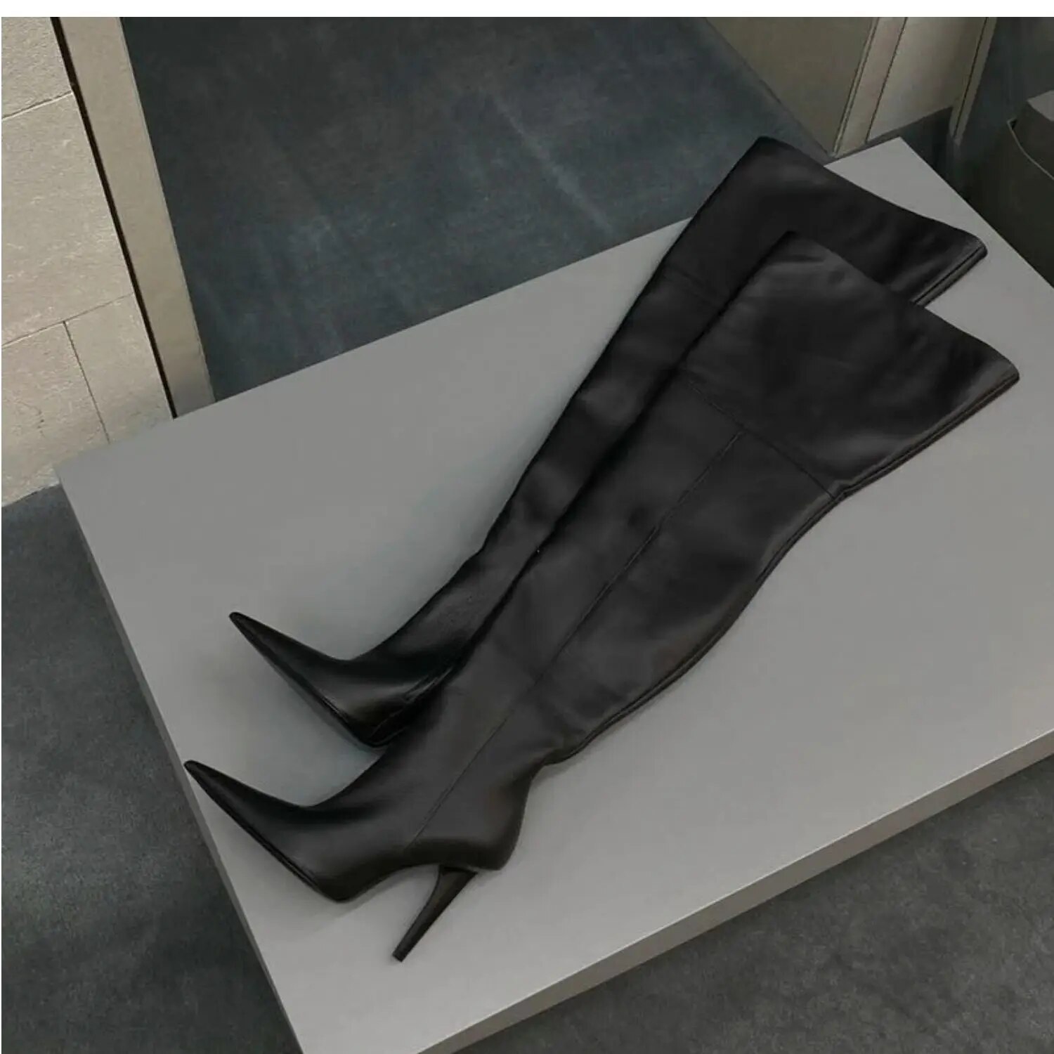 VCSHOES Over The Knee High Boots Women Pointed Toe Spike Heels Side Zipper Runway Long Booties Nightclub Party Shoes