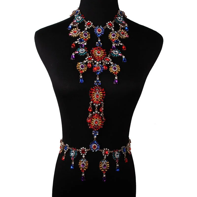 Dvacaman Summer Sex Body Jewelry Chain Handmade Multicolor Statement Necklace Jewelry Women Crystal Flower Pendant Necklace 8639