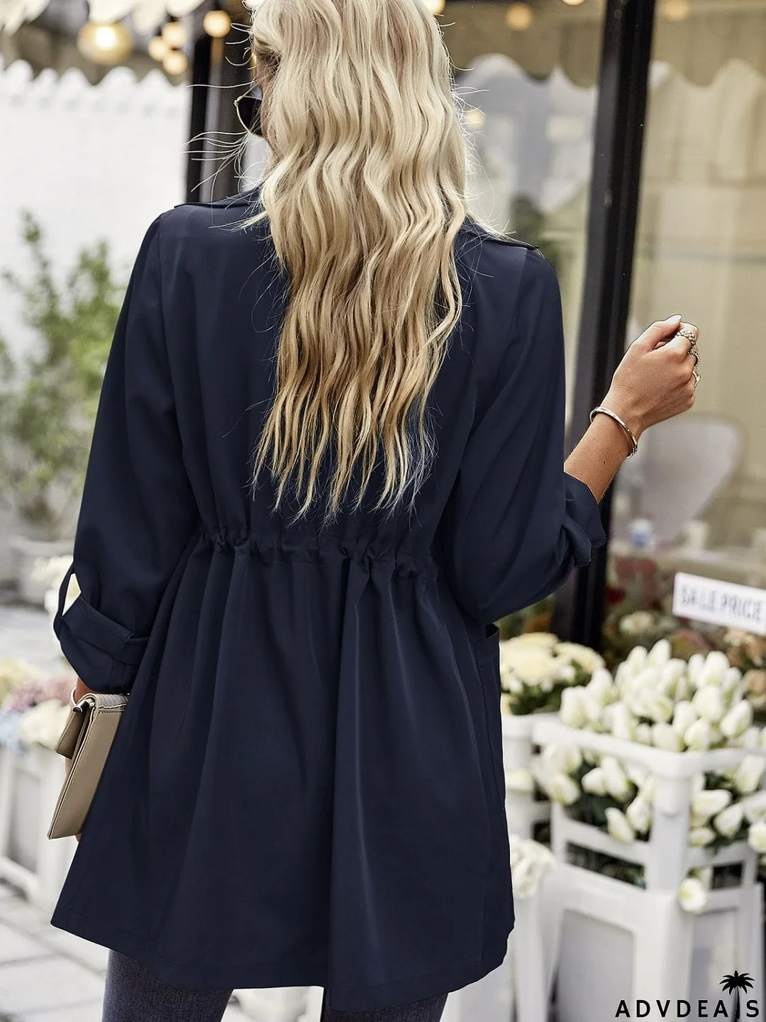 Open Front Drawstring Trench Coat with Pockets