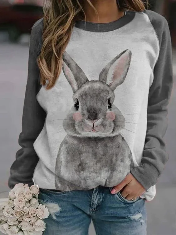 Women's Bunny Print Casual Sweatshirt socialshop
