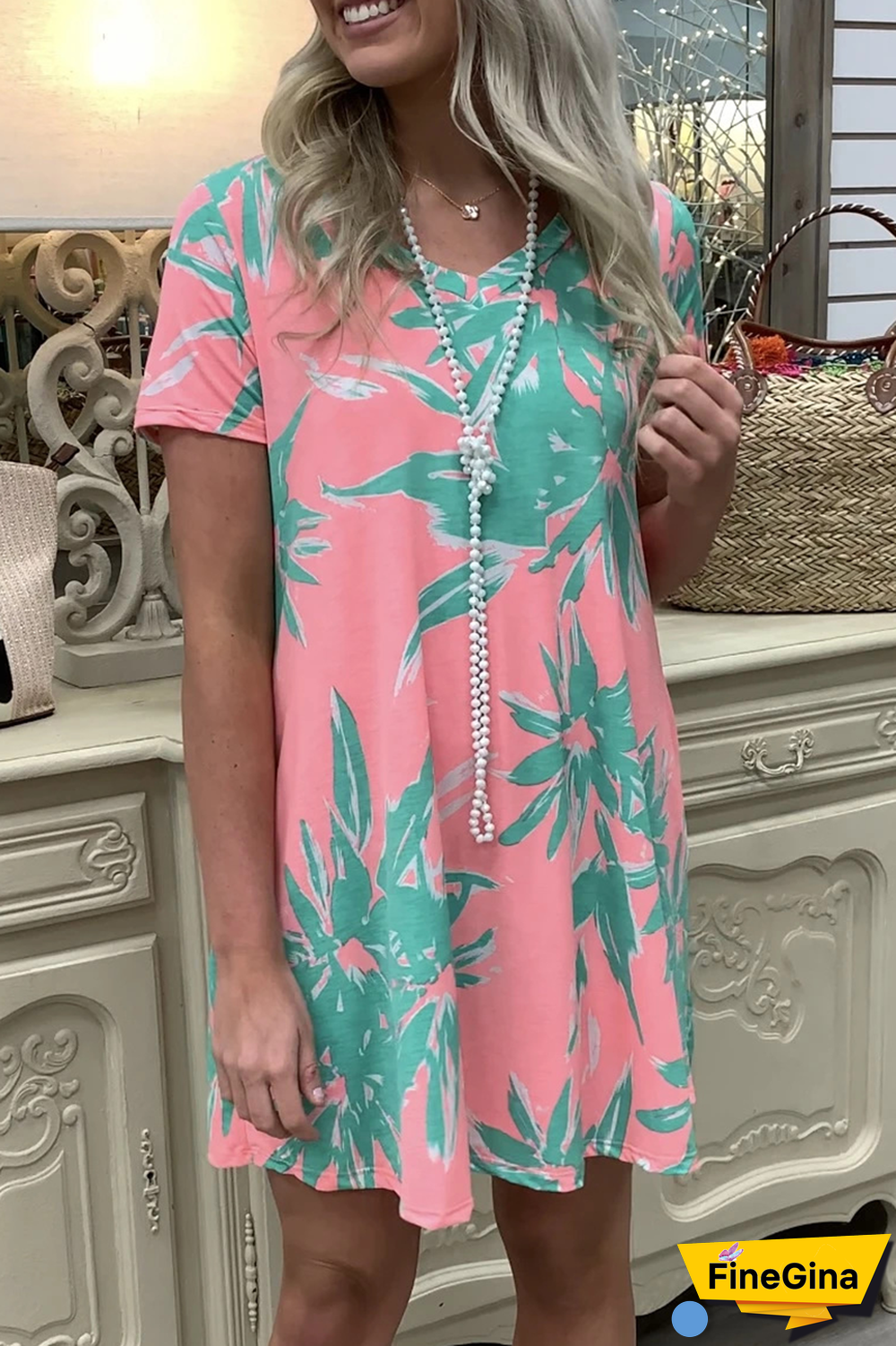 Casual Street Floral Pocket V Neck A Line Dresses