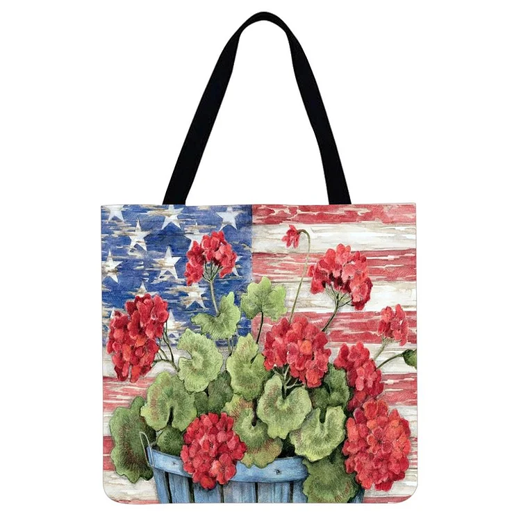 American Independence Day Flowers linen bag