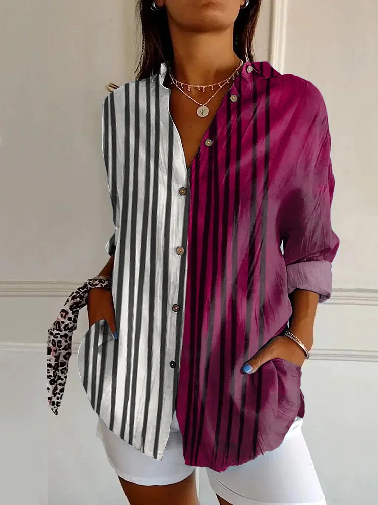 Vintage Colorful Abstract Art Print Casual Long-sleeved Shirt
