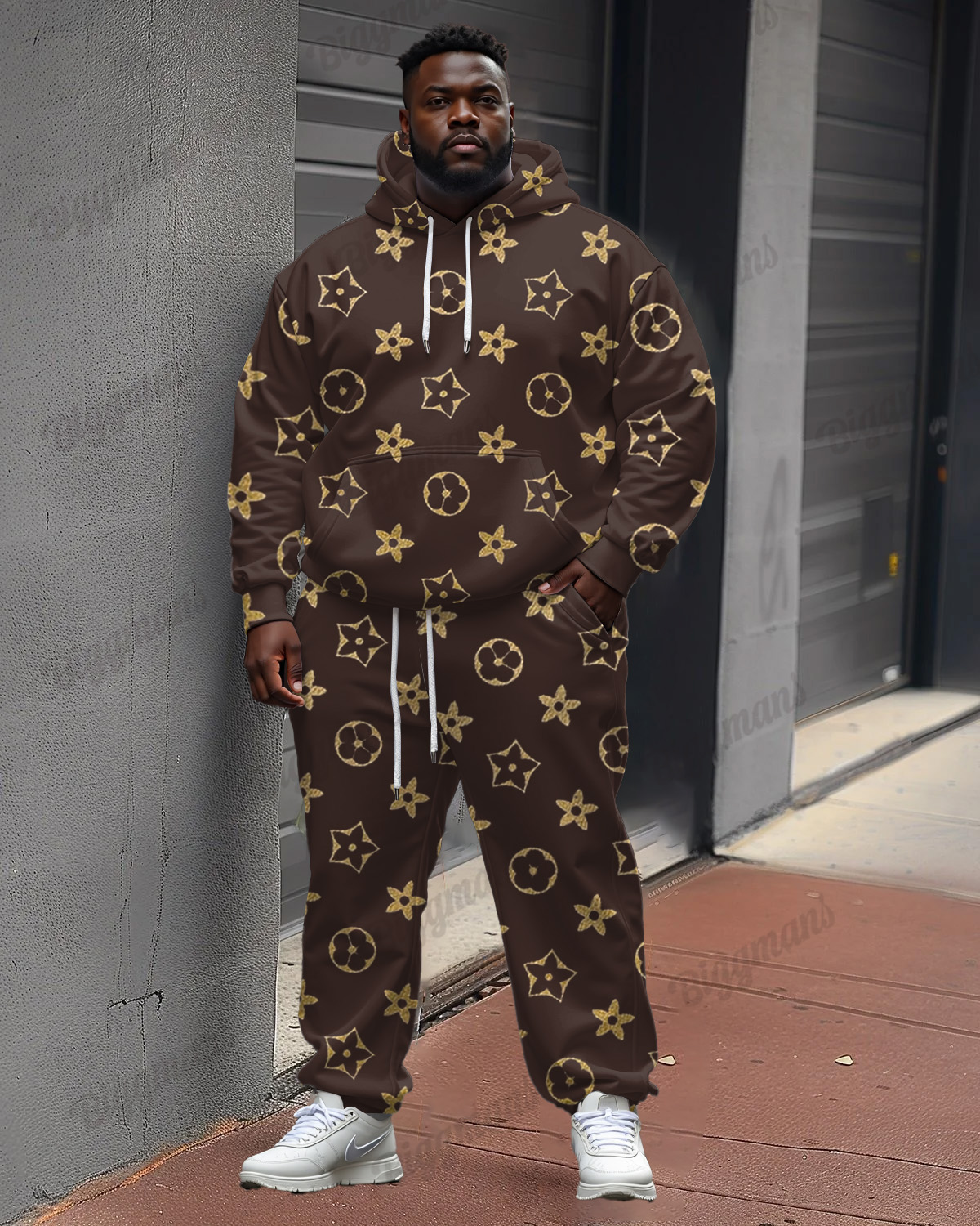 Men's Plus Size Fun Flower Prints Hoodie Suit