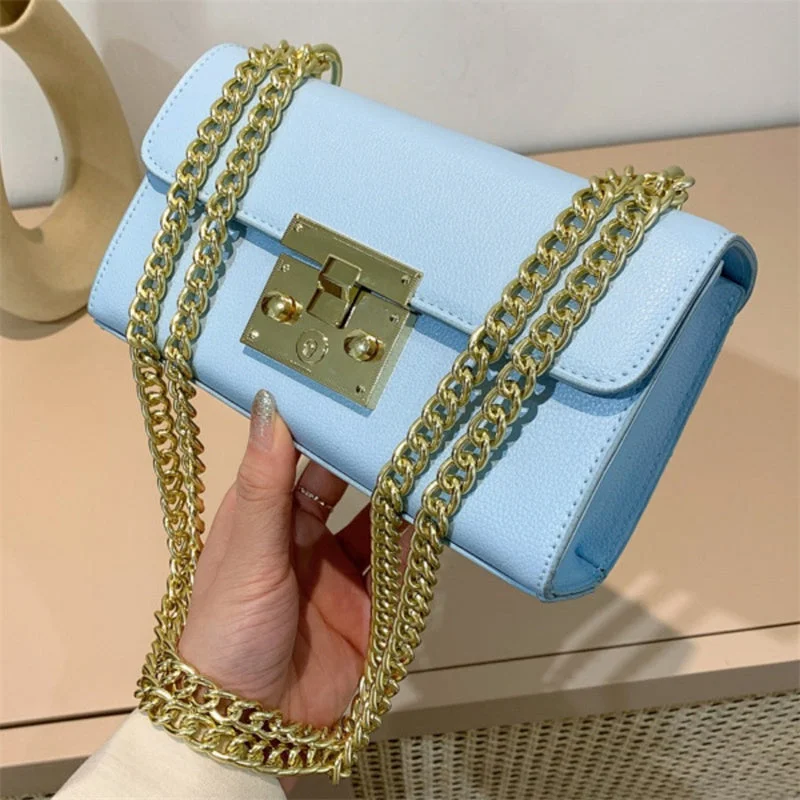 Fashion Casual Solid Patchwork Chains Shoulder Bag