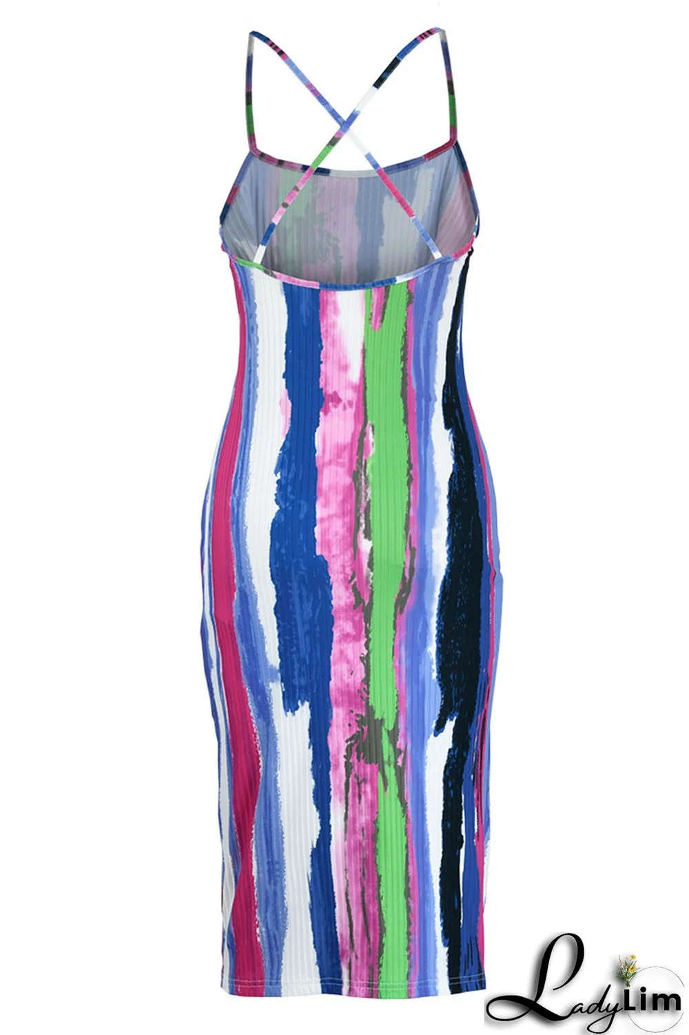 Red Sexy Striped Print Patchwork Spaghetti Strap Sling Dress Dresses