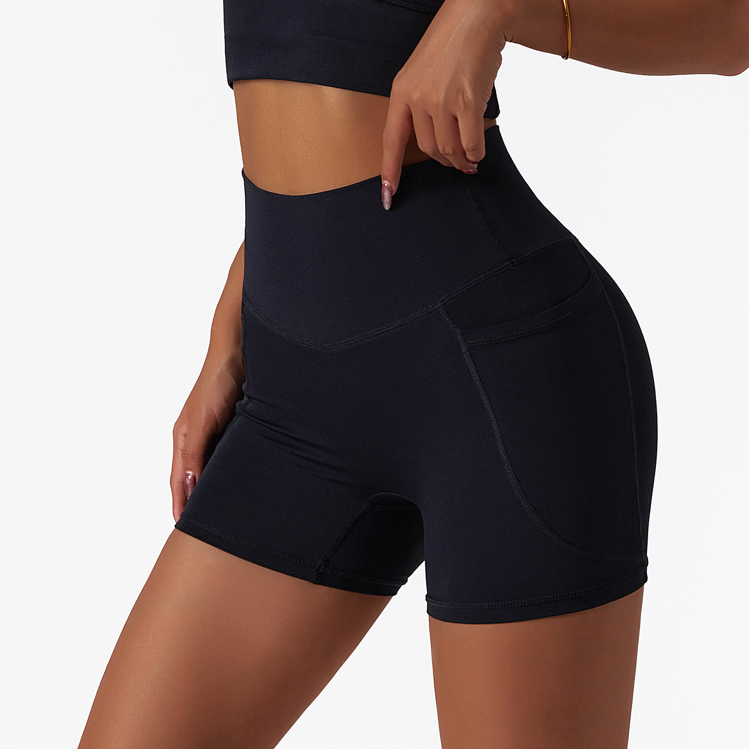 Buy Hergymclothing Black ice silk cloud feeling no front seam yoga biker shorts with side pockets online
