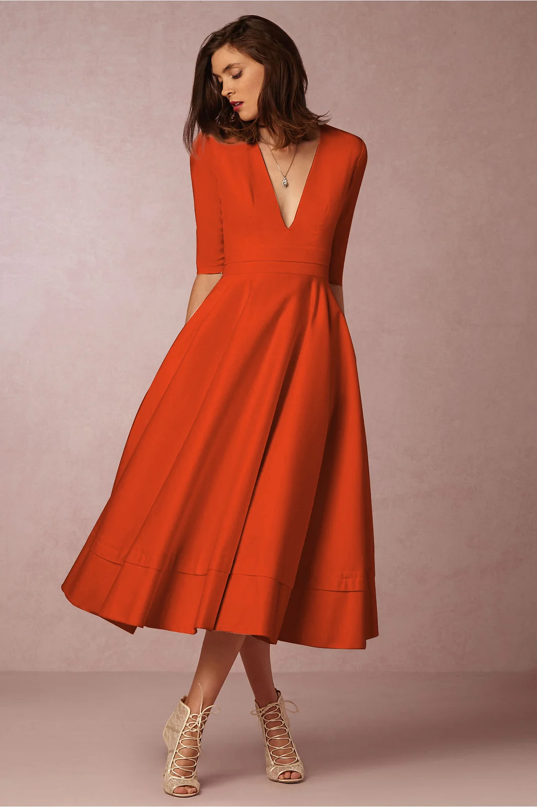 Uveng Uveng And Summer 2023 New Sexy Deep V Mid-Sleeve Dress Ebay Long-Term Dress