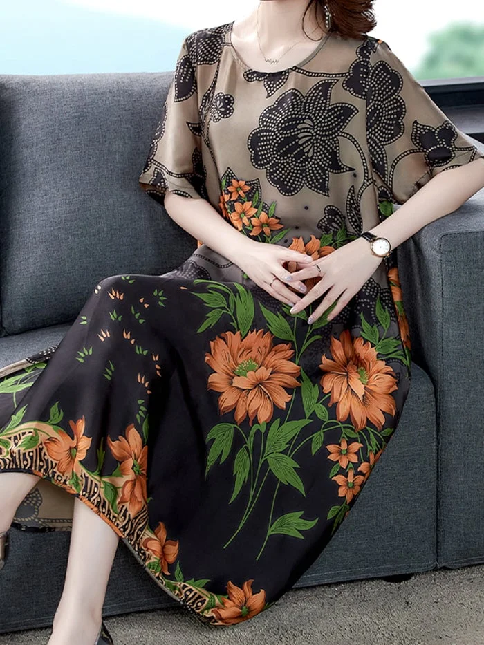 Fashion Tencel Print Irregular Dress