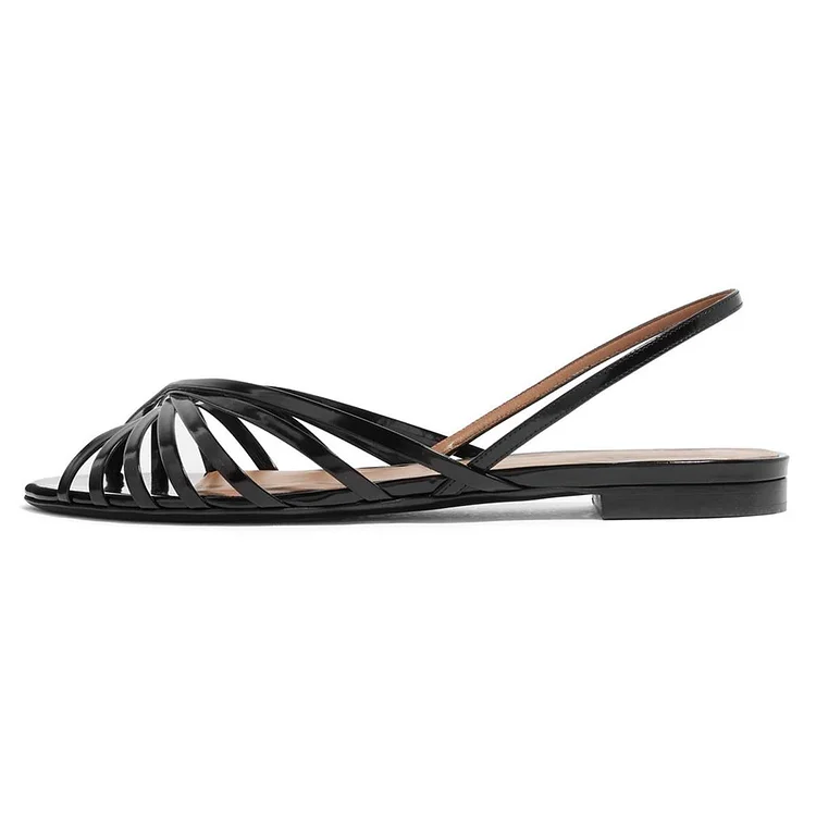 Black Slingback Comfortable Flat Sandals Vdcoo