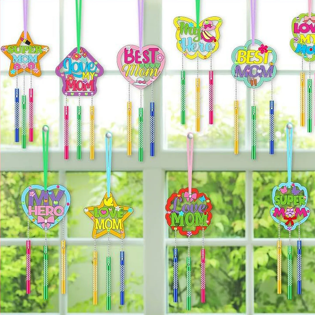 Mothers Day DIY Oil Painting Wind Chimes Wood  Chime Ornament Drawing Spring Craft Pendants for Beginners Adults Gift Home Wall Decor (Wind Chimes A)
