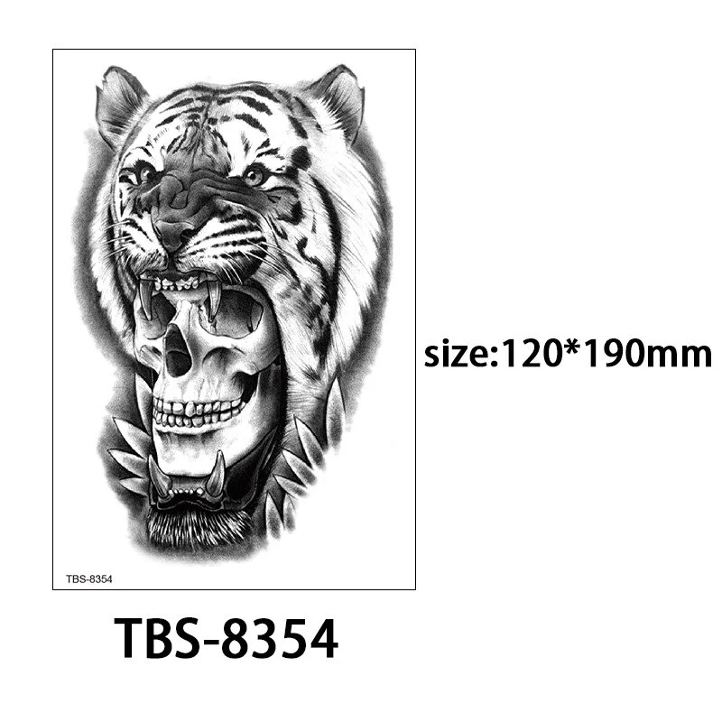 Sdrawing Forest King Animal Tattoo Sticker for Men Tiger Skull Skeleton Fake Tattoo for Women Wolf Tattoo Temporary Waterproof