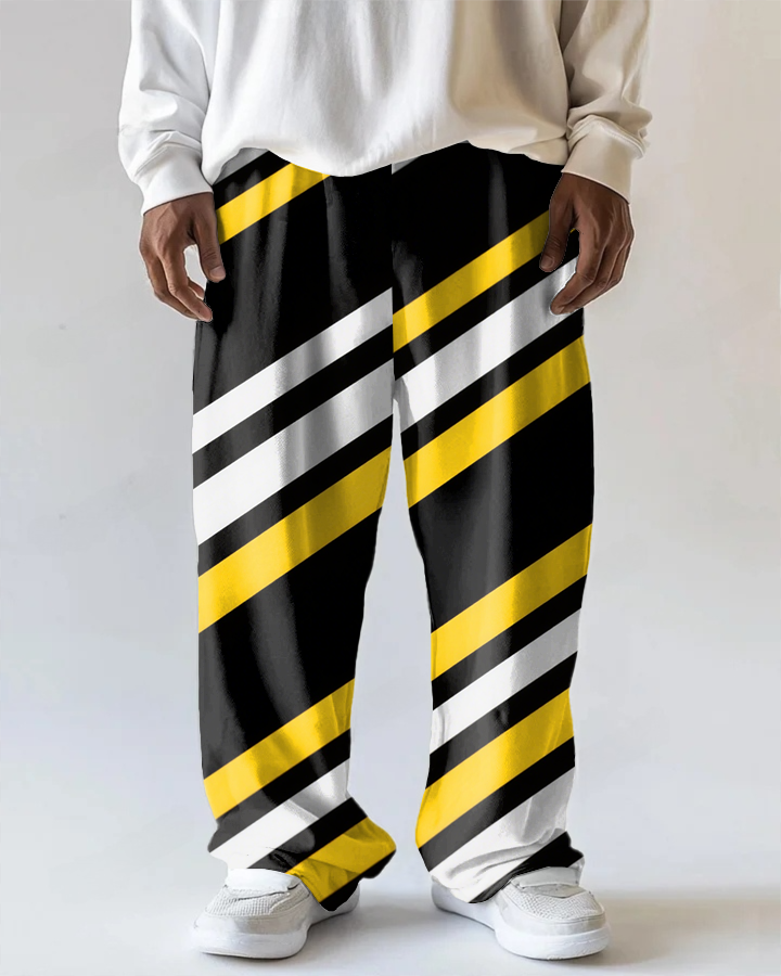 Big Men's Versatile Simple Fashion Stripe Printed Loose Casual Pants with Pocket