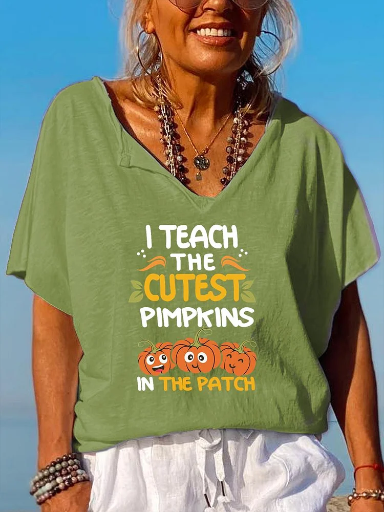 Teacher Cutest Pumpkins V Neck T-shirt-07248-Annaletters