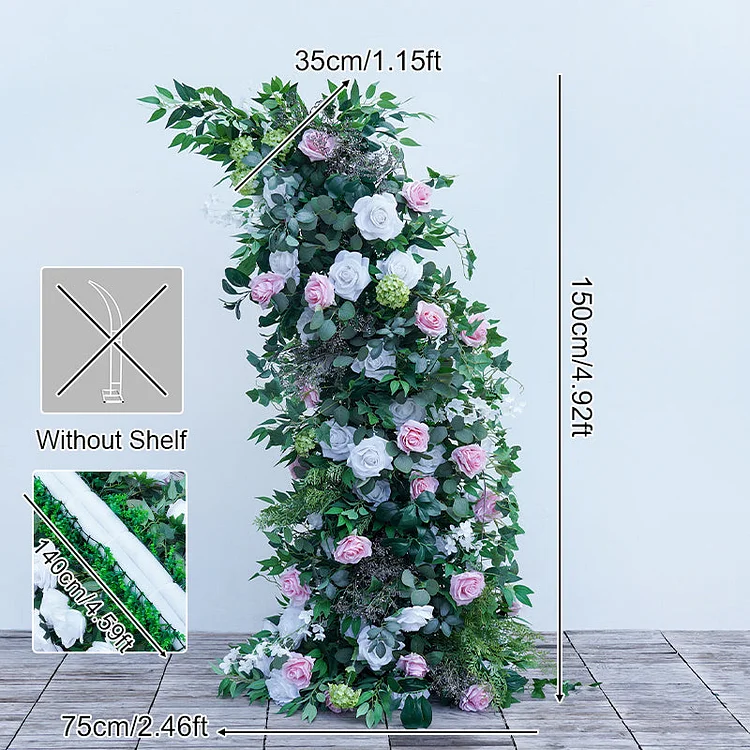 A8751 White Pink Rose Green Plant Flower Row Wedding Backdrop Horn Arch