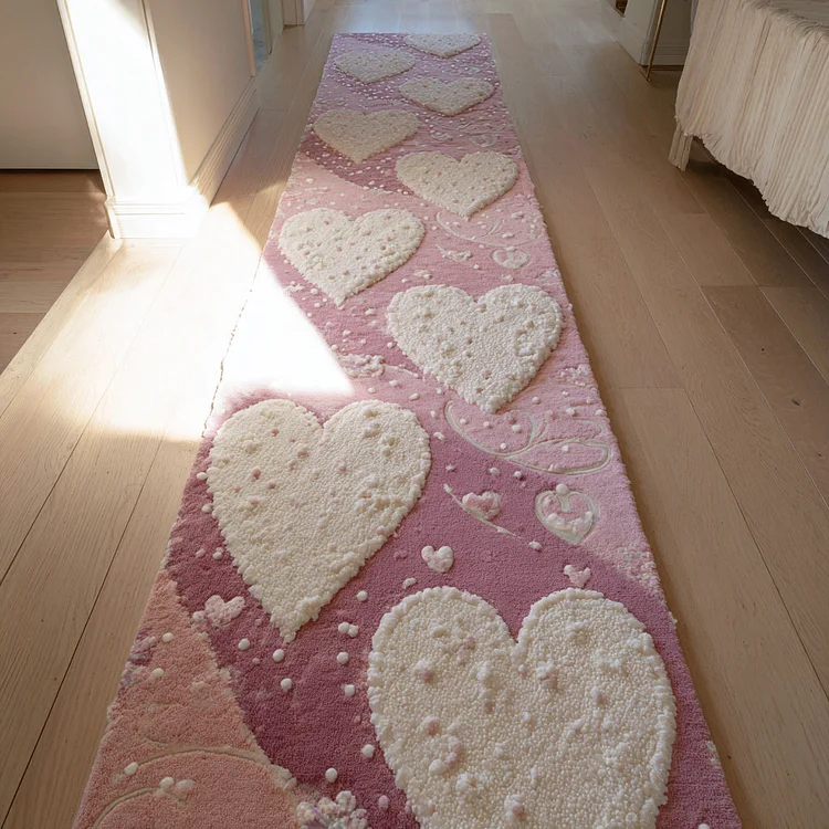 Ivory Heart Pattern Runner Carpet NCU0HH1466