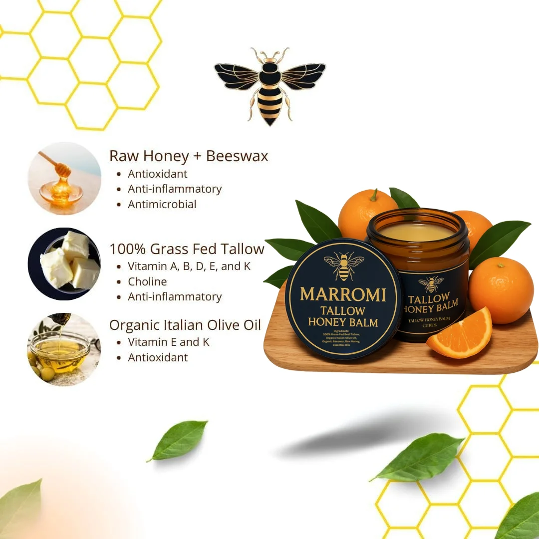 Organic Grass-Fed Beef Tallow Balm With Raw Honey
