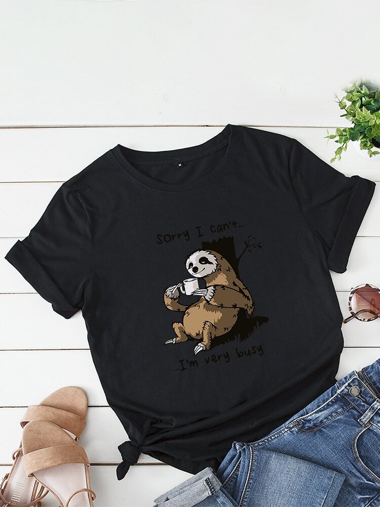 Animal Cartoon Sloth Print Short Sleeve O neck Loose Casual T shirt P1800179