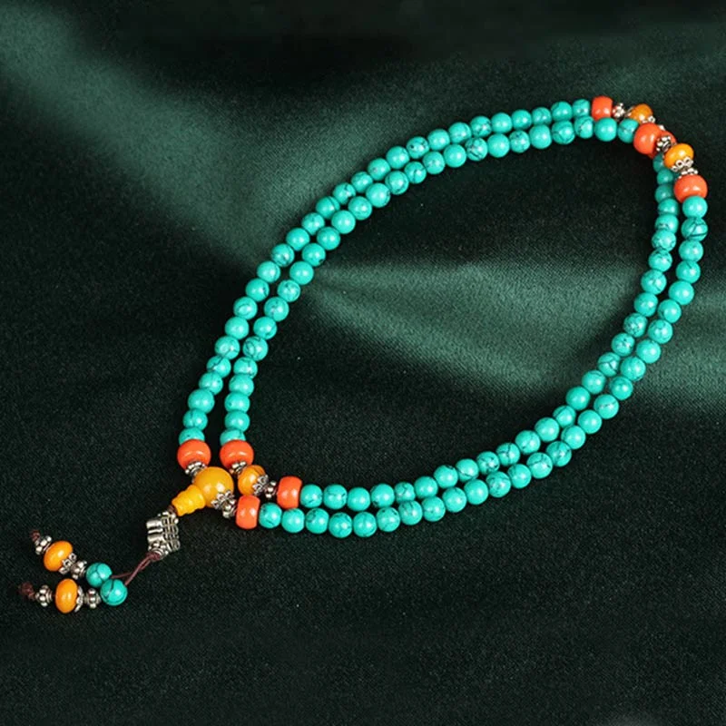 Tibetan Turquoise Amber 108 Beads Protection Bracelet