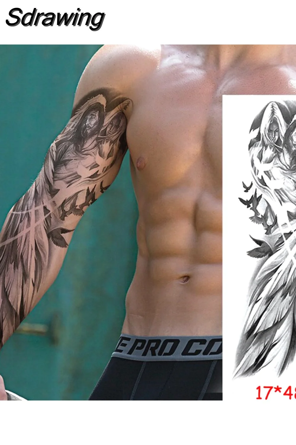 Sdrawing temporary tattoo sticker full arm lion king angel warrior lightning tree flower fake tatto flash tatoo to man woman 430-1