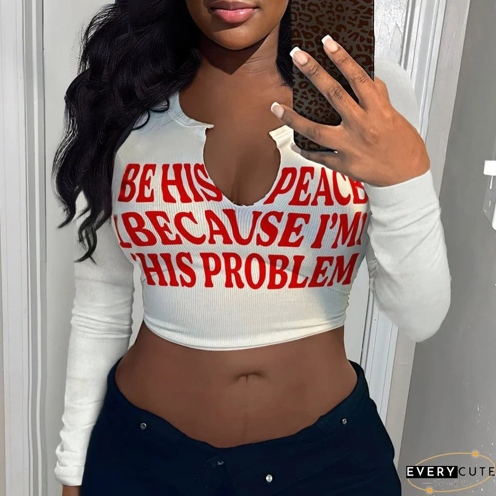 Women's Letters Printed T-shirt Ladies Trendy Long Blouses