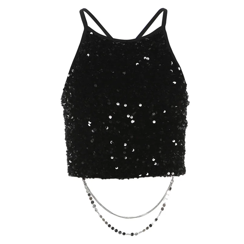 Uveng 2024 Summer New Women's Sexy Hottie Metal Chain Bare Back To Bare Waist Umbilly Vest